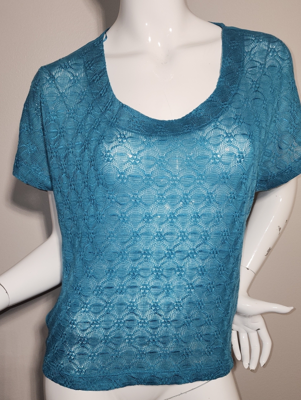 LC Lauren Conrad Teal Lace Short-Sleeve Knit Top